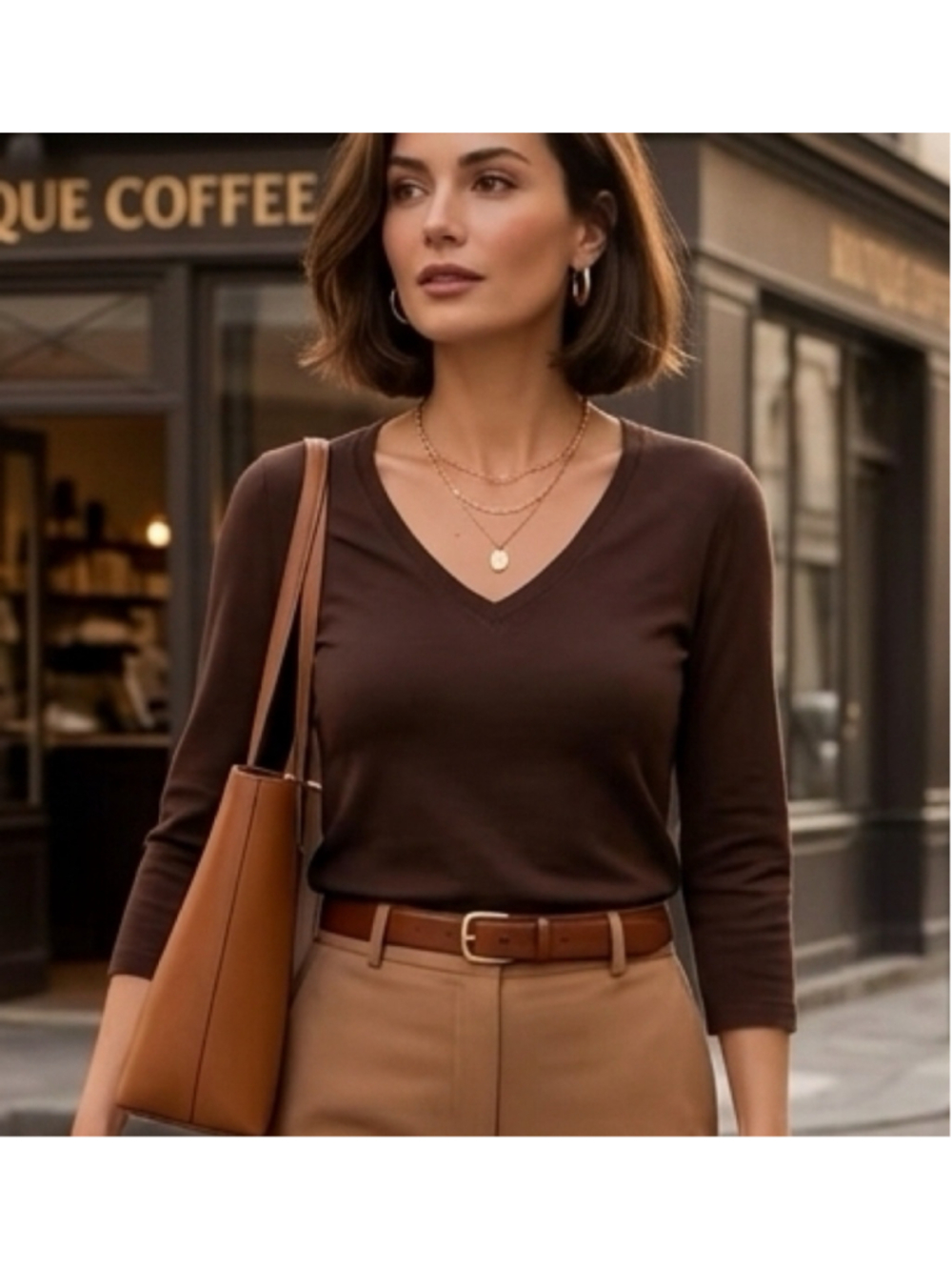 Jones New York woman’s Sport Brown V-Neck cotton Short Sleeve Tee Size S. F2